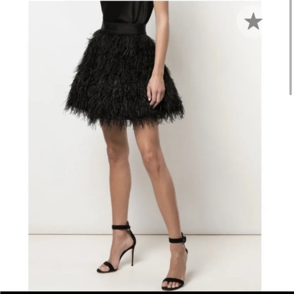 Alice + Olivia Cina Black Feather Mini Skirt Size 2
